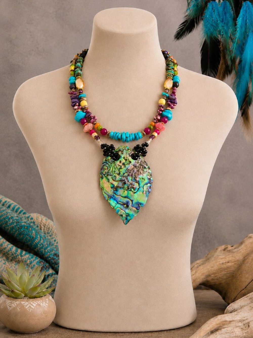 "ABALONE ADVENTURE" Artisan Crafted Statement Necklace - Picture 5 of 13